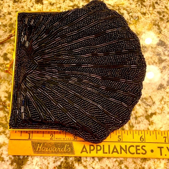 Beaded Metal Frame Purse in Black with Chain Strap - Picture 6 of 11